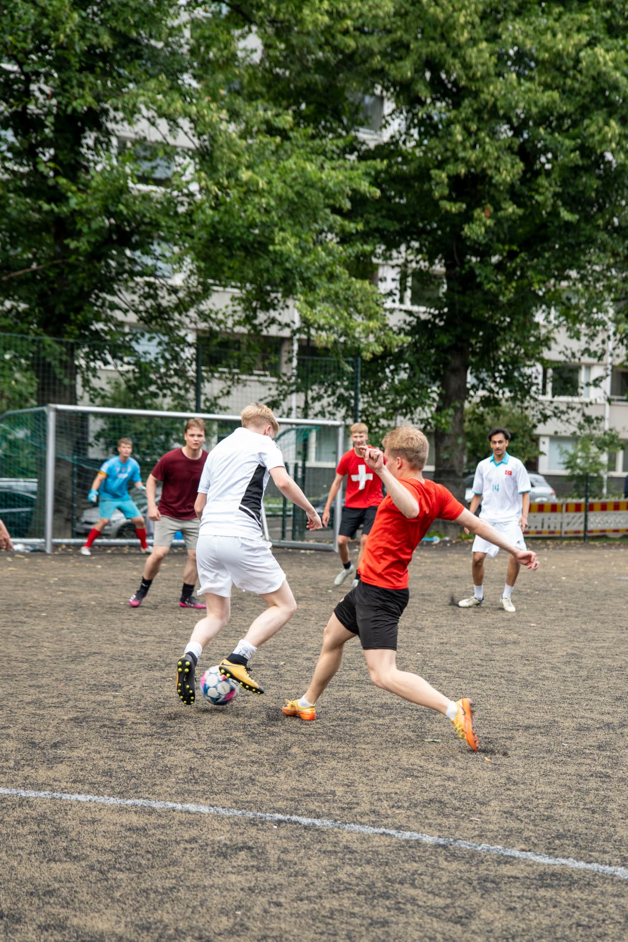 Players during a casual football game in Helsinki